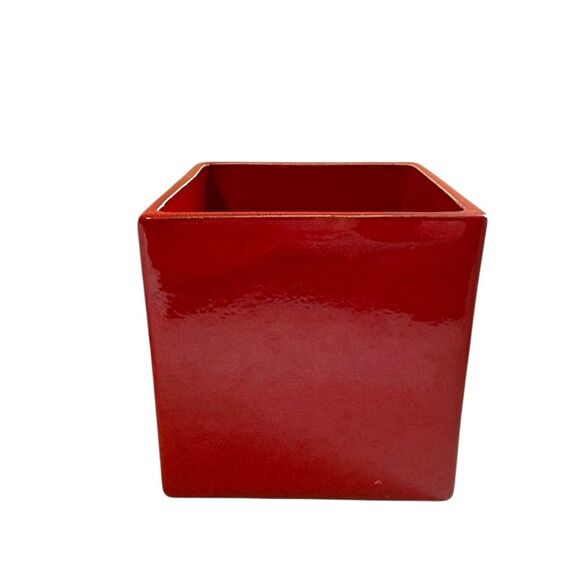 Crate & Barrel Red Square Ceramic Planter Utensil Holder Vase - Picture 2 of 5